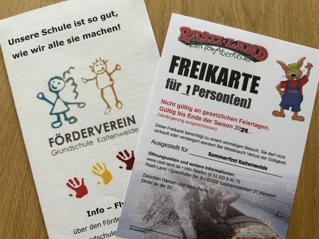 (c) Förderverein der Grundschule Kaltenweide - Versand der Rastiland-Freikarten